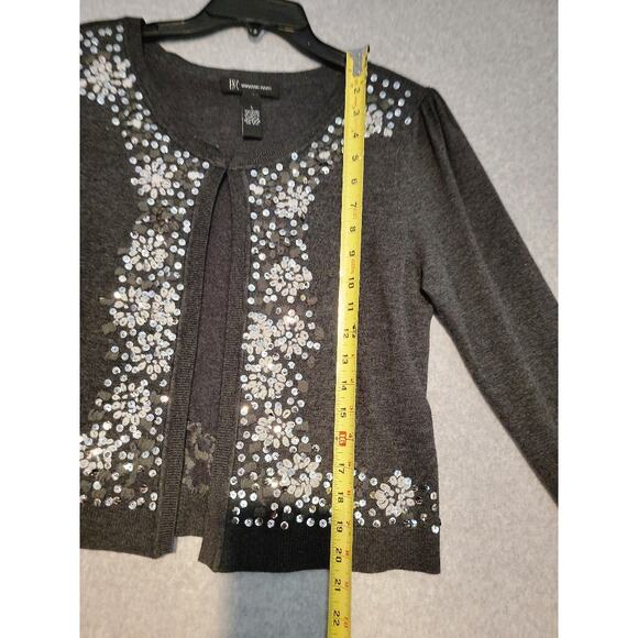 INC International Concepts Sweater Embellished Sparkle Gray Silver Lightweight - Picture 4 of 9